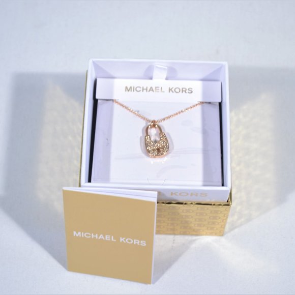 NIB MICHAEL KORS ROSE GOLD CRYSTAL PADLOCK NECKLACE - Picture 1 of 7